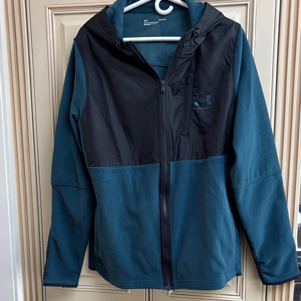 Under Armour Blue and Black Fleece Hooded Jacket size Large New